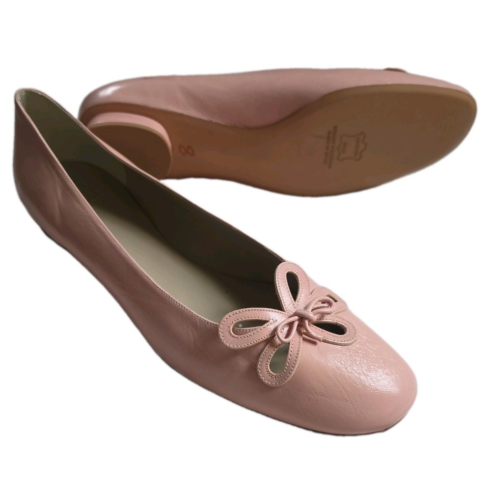 Stuart Weitzman Bria Pink Leather Bow Ballet Flats Size 11 M NWOB Spain